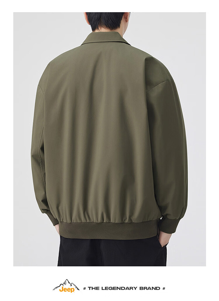 JEEP Men's Spring Autumn Workwear Jacket Loose Fit Lapel Outdoor Coat Ancient Moss Green 3XL 10