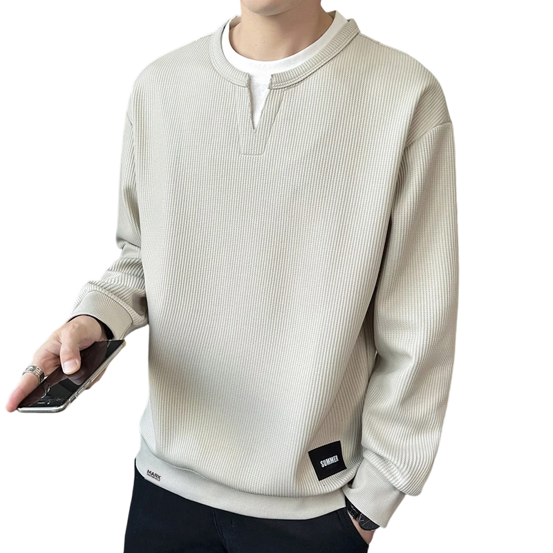 MARK FAIRWHALE Men's Sweatshirt Spring and Autumn Trendy Casual Fake Two-Piece Long Sleeve T-Shirt Jacket Apricot 2XL