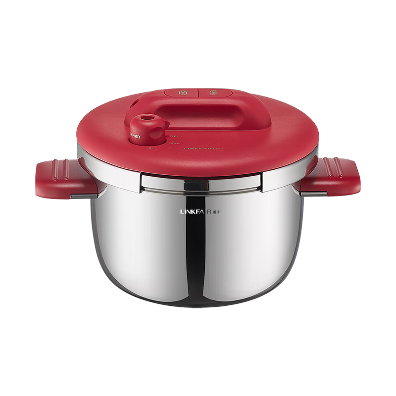 LINKFAIR High Pressure Cooker for 3-5 People, Explosion-Proof, One-Touch Press and Open, Stainless Steel Pressure Cooker, Compatible with Gas and Induction Cooktops