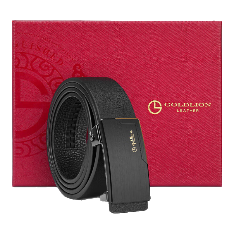 Goldlion Men's Automatic Buckle Belt Gift Box, Business Fashion Inner Buckle Trouser Belt, Birthday Gift