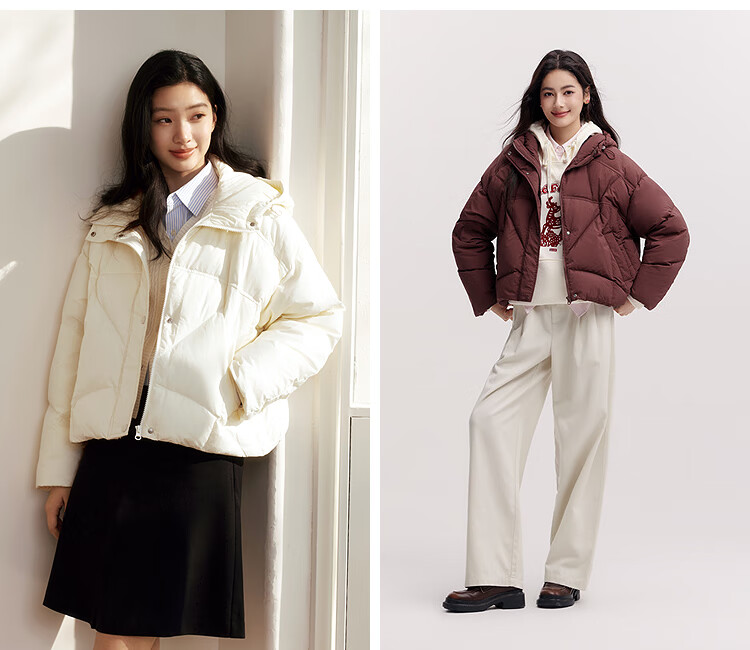 Semir 90% Down Jacket for Women, Winter Short Style Loose-Fitting Hooded Slimming Thick Coat, Red, 101125113005 8