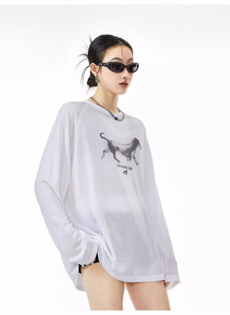 ICH MODE American-Style Physical Sun Protection Long-Sleeve T-Shirt, Thin Cool-Feeling Cover-Up for Women, Spring And Summer New Loose Top, Pink, L 25