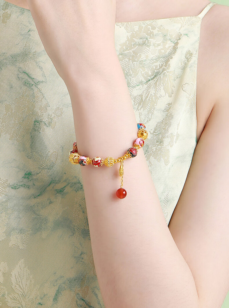 CHOW TAI SENG [Birthday Gift] Oriental Garden National Trend S925 Glass Bead Bracelet, Flowing Light Bracelet for Girlfriend 1