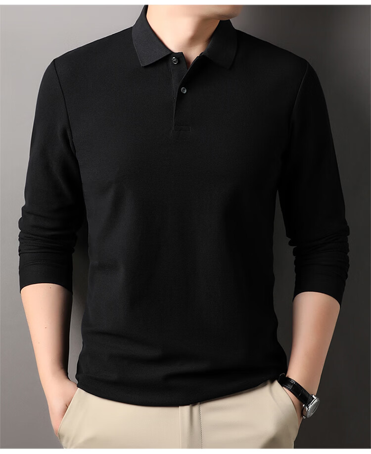 ROMON 100% Cotton Short Sleeve Men's Classic Business Polo Shirt Casual Solid Color Base Layer Black 3XL 23