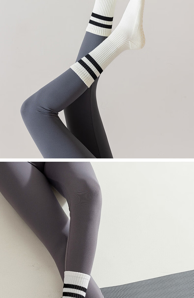 Duweike Yoga Socks Professional Non-Slip Women's Cotton Mid-Calf Pilates Fitness Floor Socks Gray White Black 3-Pack 10