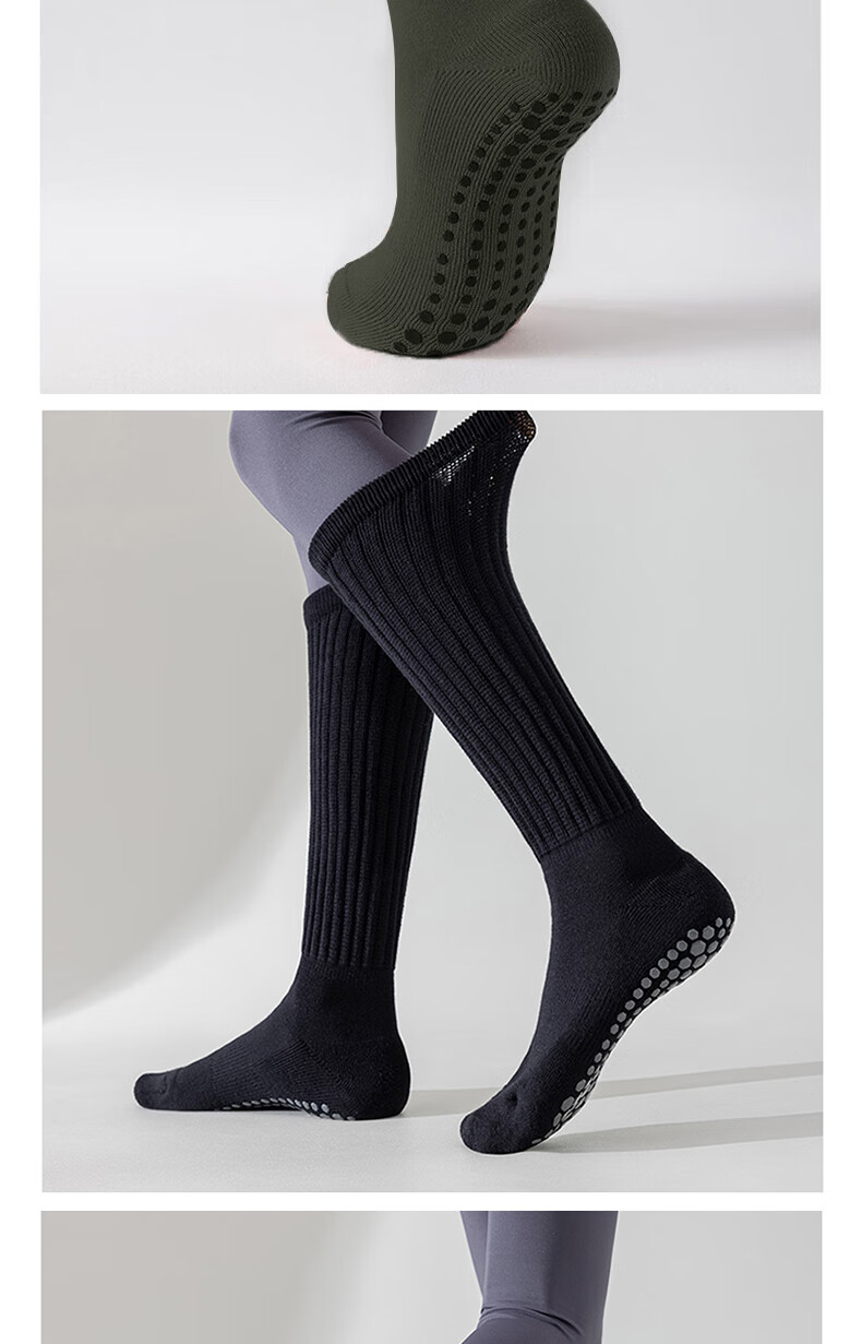 Duweike Yoga Socks Pilates Mid-Calf Non-Slip Breathable Fitness Dance Sports Calf Stack Socks Black 8
