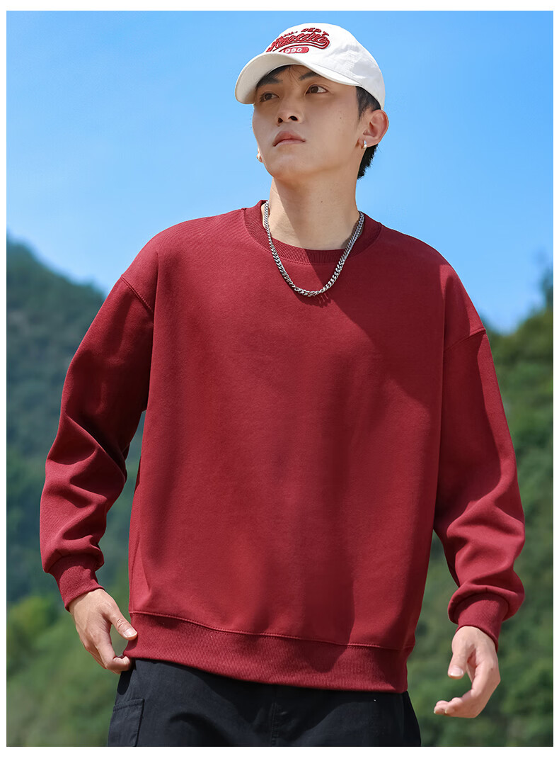 EASTERN CAMEL Men's Autumn Winter Crew Neck Solid Heavyweight Drop Shoulder Long Sleeve Outdoor Pullover Sweatshirt White XL 12