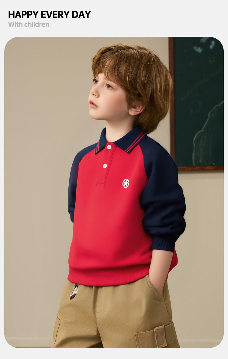 ASK JUNIOR Kids Sweatshirt Boys Spring Polo Collar Colorblock Base Shirt School Style Top 110 7