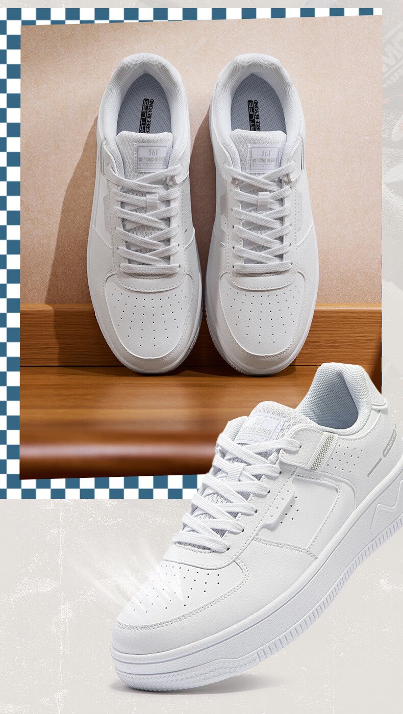 361° Men's Sports Shoes, Air Force One Retro Thick-Soled Heightening White Sneakers, Casual Versatile Skateboard Shoes, 672426611-1 6