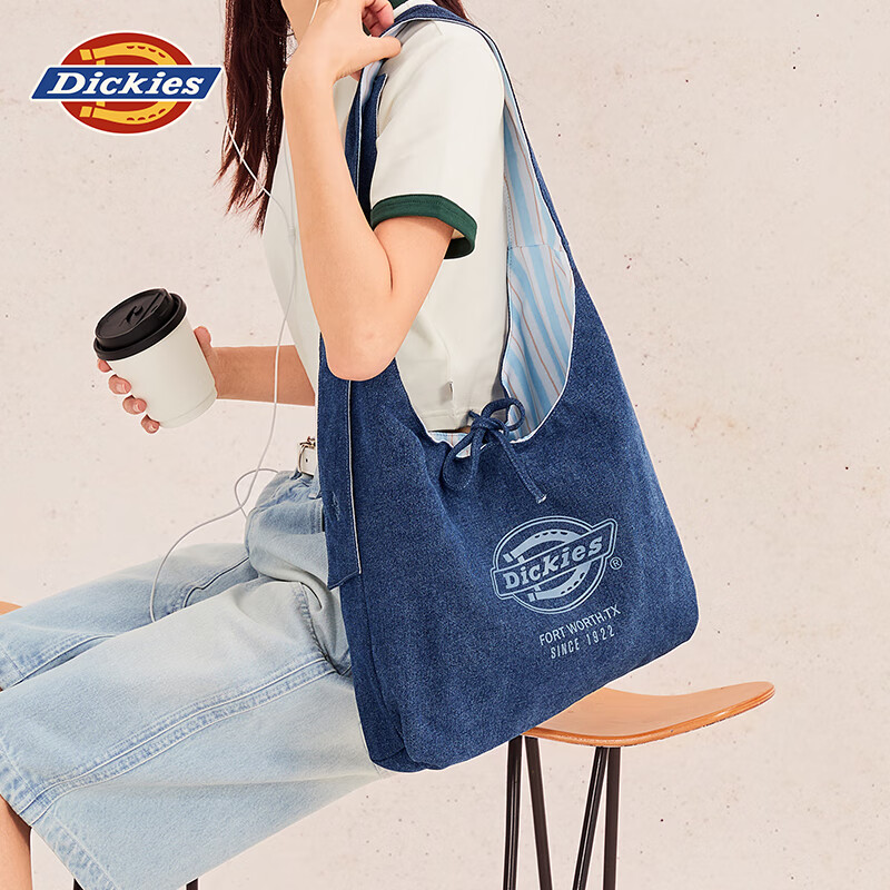 Dickies Reversible Single Shoulder Crossbody Tote Denim Picnic Bag Large Capacity Commuter Striped/Dark Blue