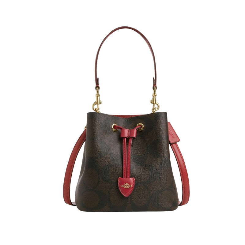 COACH Women's ROWAN Shoulder Crossbody Bucket Bag Walnut Red CCD77