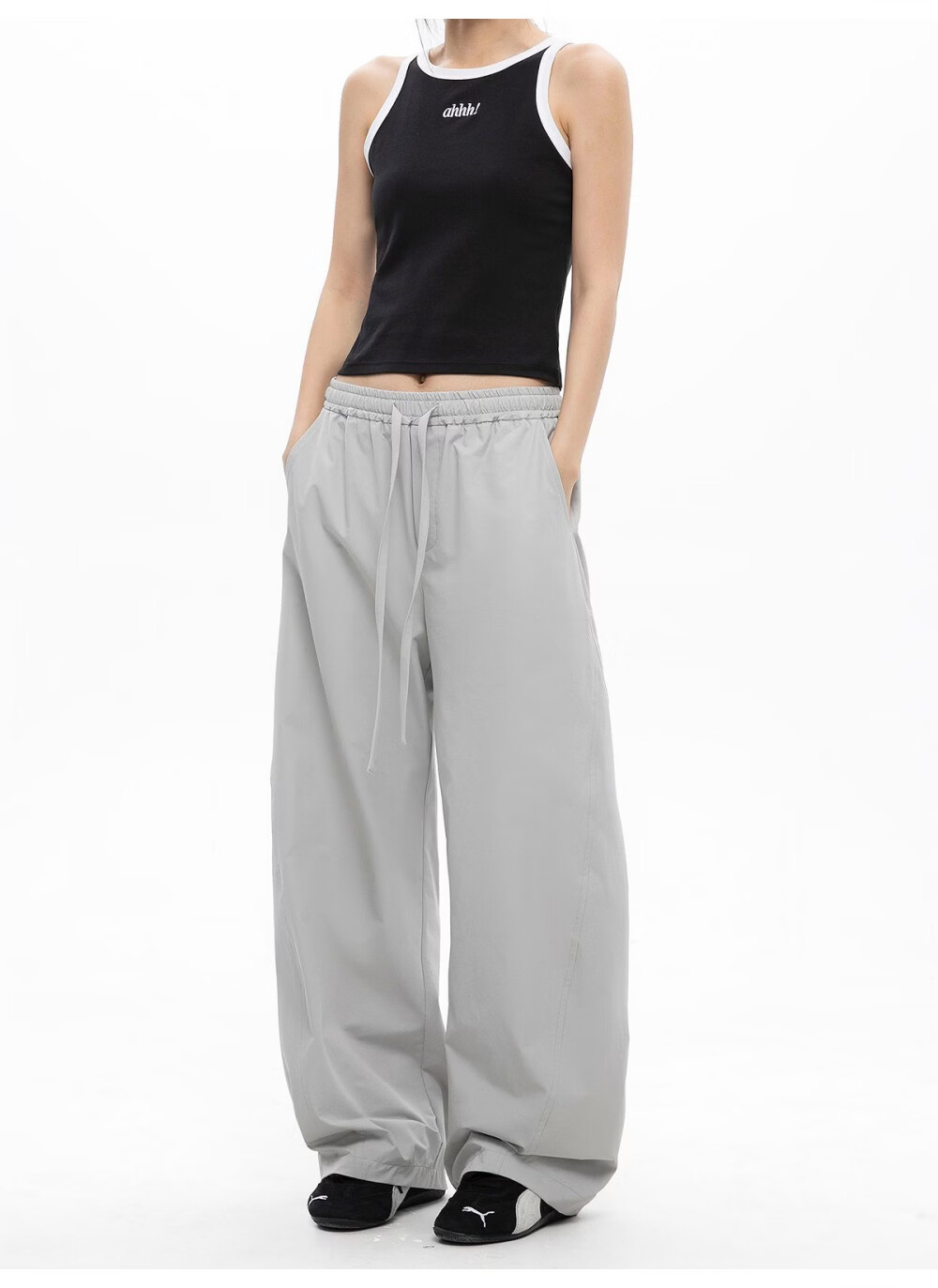 ICH MODE Women's American Style Straight White Pants Thin Loose Popular Cargo Sports Casual Pants White XL 6