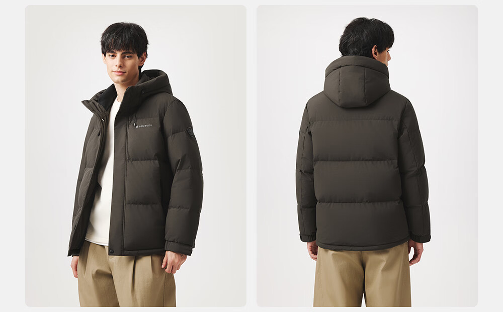 Tanboer Men's Short Hooded Down Jacket Warm Winter Coat Thick 2025 New Model 5550325D Blue Sandstone 180 8