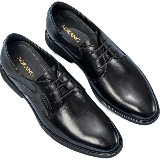 Aokang Men's Shoes Spring And Autumn British Style Fashionable Business Formal Leather Shoes Comfortable Groom Wedding Shoes Black [Plaid Style] Size 43