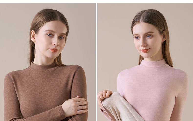 Urban Beauty Women's Thermal Underwear Set Autumn Top and Bottom Winter Cashmere Silk Half Turtleneck Windproof Heated Fleece Lined Warm Set 29