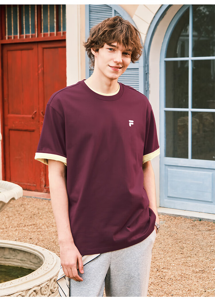 FILA FUSION Fashion Brand Zhang Hao Couple Knit Short Sleeve Shirt 2026 Spring Casual Loose Pure Cotton T-Shirt 41