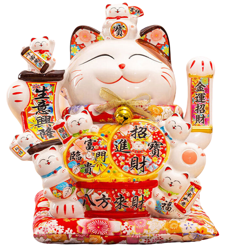Youjialiangpin Fortune-Bringing Lucky Cat Automatic Waving Hand Living Room Decoration, Business Opening Mid-Autumn Festival Gift, 14-Inch Large Size Gift Box Set