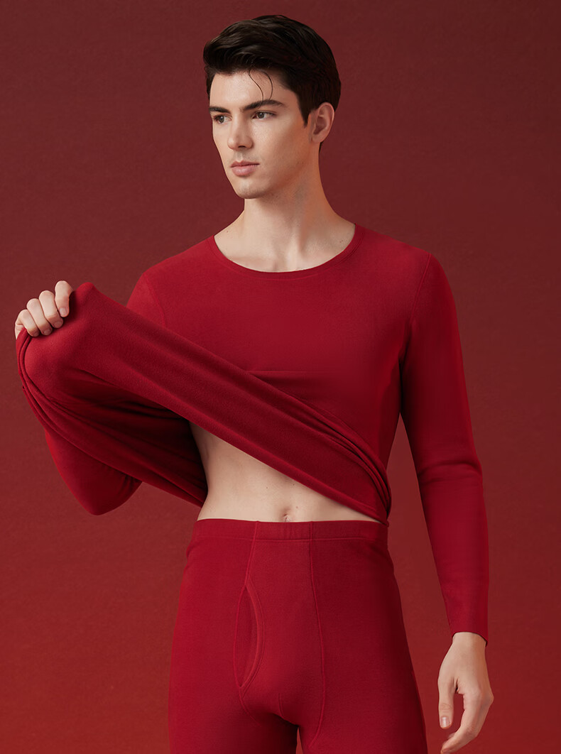 MiiOW Year of the Horse Red Men's Thermal Wool Heating Set Autumn Winter Thermal Underwear for Men and Women 2