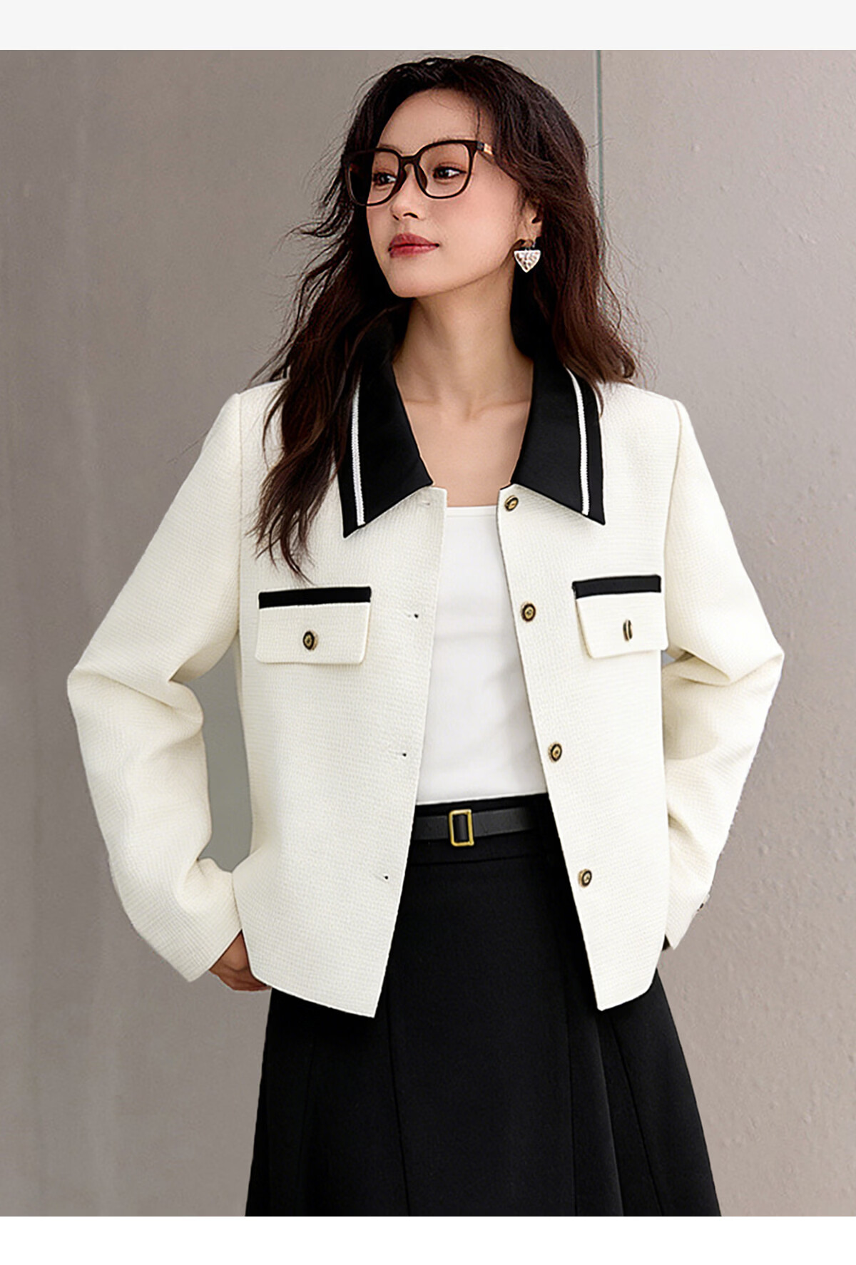 Chushen Spring and Autumn Short Jacket Women Fashion Color-Block Textured Fabric Commuter Short Coat Top S143U3003 3