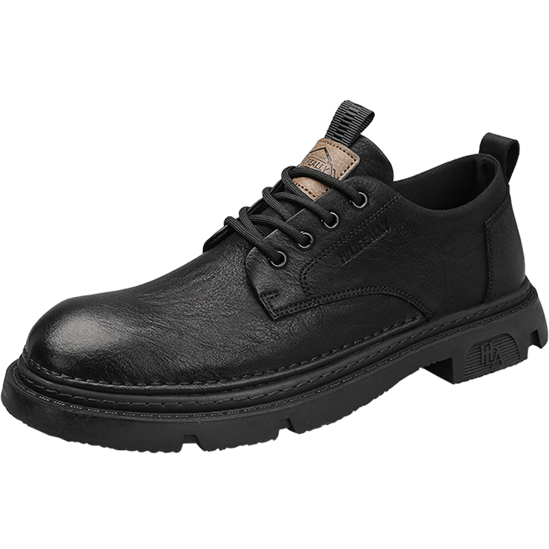 HLA Men's Casual Shoes, Leather Upper Thick-Soled Work Boots, L011 (Height-Increasing Style), Black, Size 40