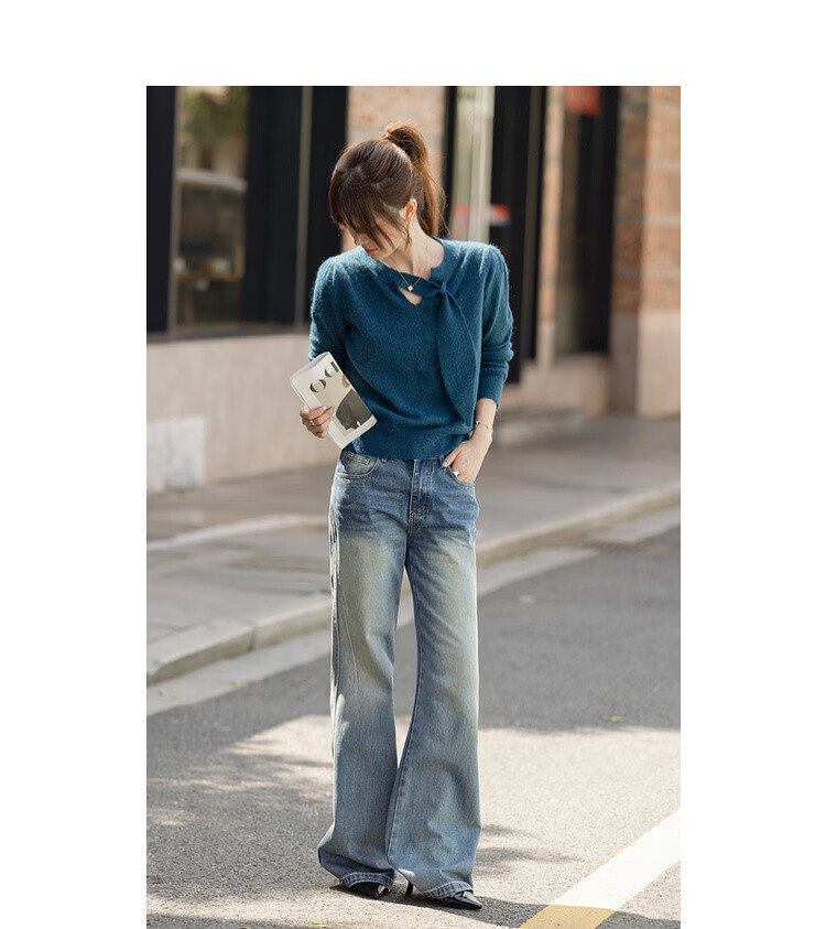 MT Sea Breeze Poetry Winter Elegant Ribbon Round Neck Comfortable Lazy Petite Knit Sweater for Women 7