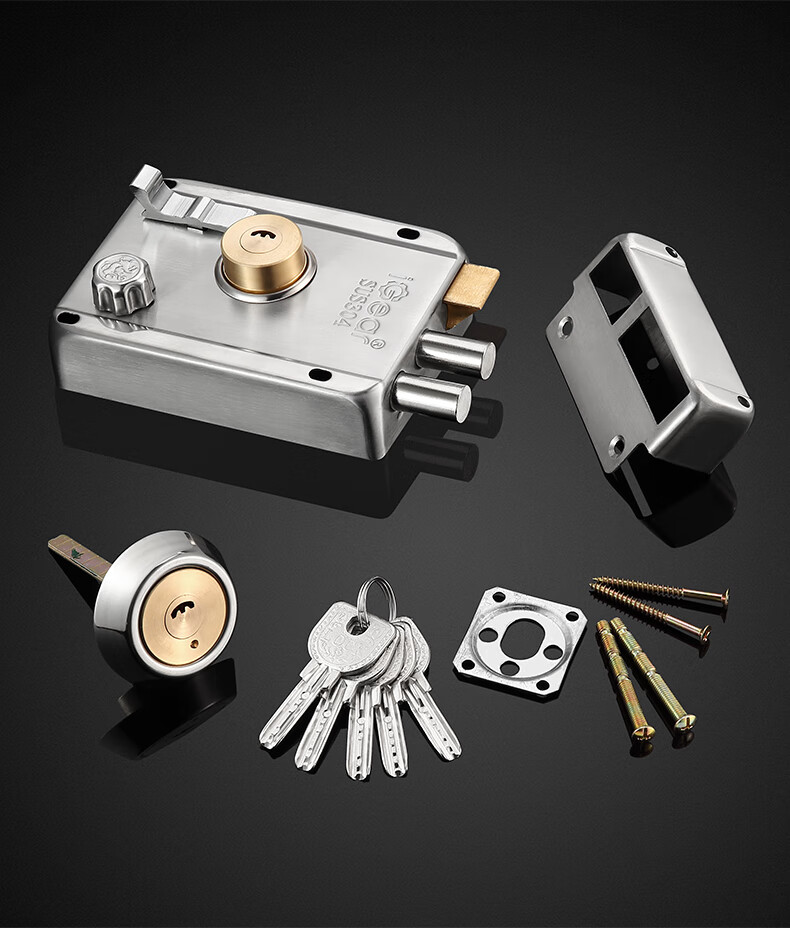 IGear Old-Style Door Lock, B-Grade Anti-Theft Exterior Door Lock, 304 Stainless Steel, Wooden Door Iron Thickened Lock Body, Interior Door Lock, Brushed Finish, Left-Opening 10