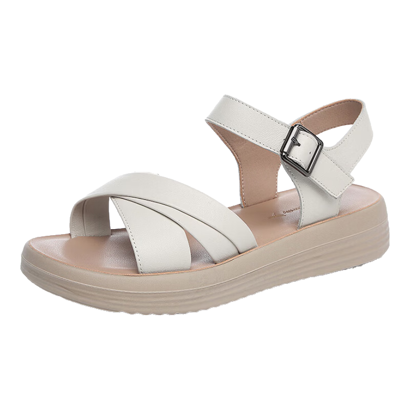 RED DRAGONFLY Mom's Sandals for Women, Summer Middle-Aged And Elderly Beach Shoes, Flat Soft-Soled Women's Slippers, WTK245571, Beige, Size 38
