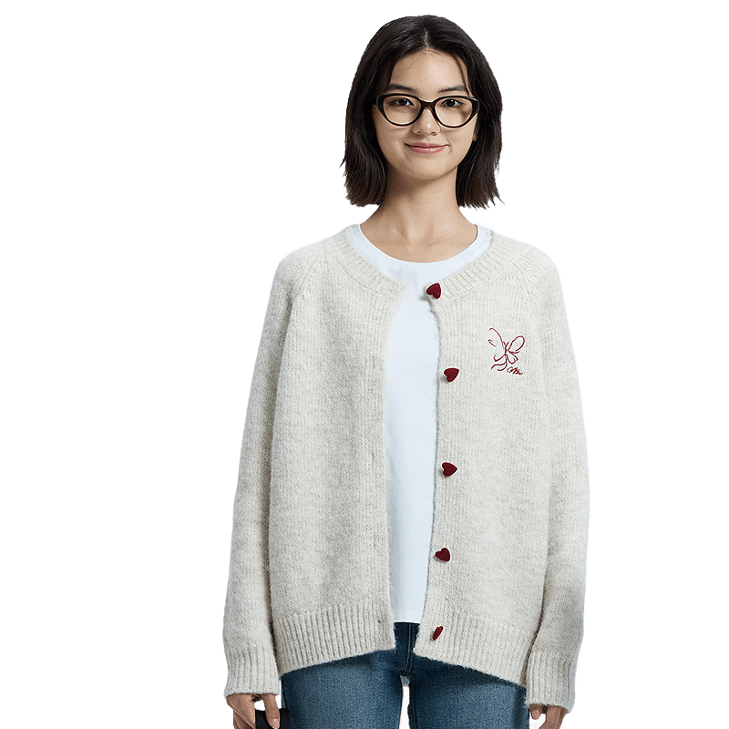 Meters Bonwe Women's Sweater 2025 Winter New Casual Color-Block Button Cardigan Soft Comfortable Top