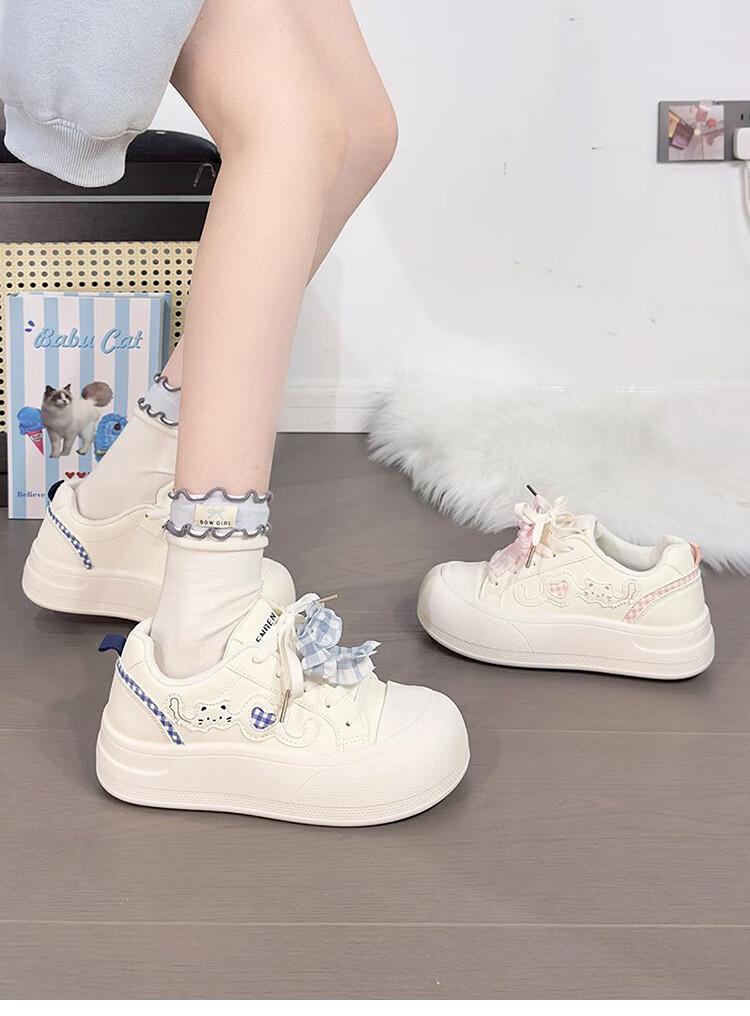 Renben Soft Sole Lightweight White Sneakers for Women Trending Original Versatile Chunky Head Bread Shoes Thick Sole Sports Sneakers for Women 9
