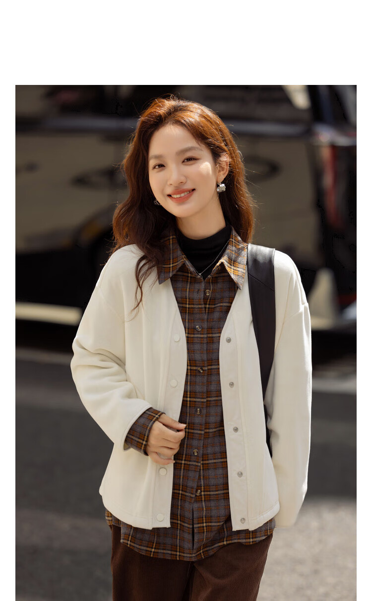 Dme Women's Winter Warm 460G Double-Sided Fleece V-Neck Loose Drawstring Trim Snap Button Coat 10