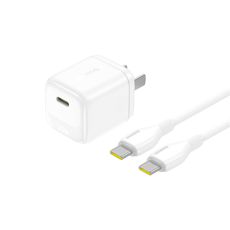 Baseus Little Ice 20W GaN Apple Charger Set for Apple 15-17 with 100W 2m Data Cable Apple 17 Charging Cable iPhone Fast Charge PD Adapter White