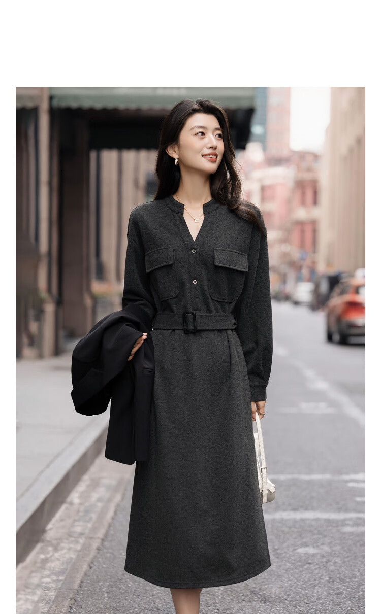 Demana [with Hyaluronic Acid] Spring Urban Commuter V-Neck Half-Placket Pocket Drop Shoulder Loose Women's Knit Dress 11