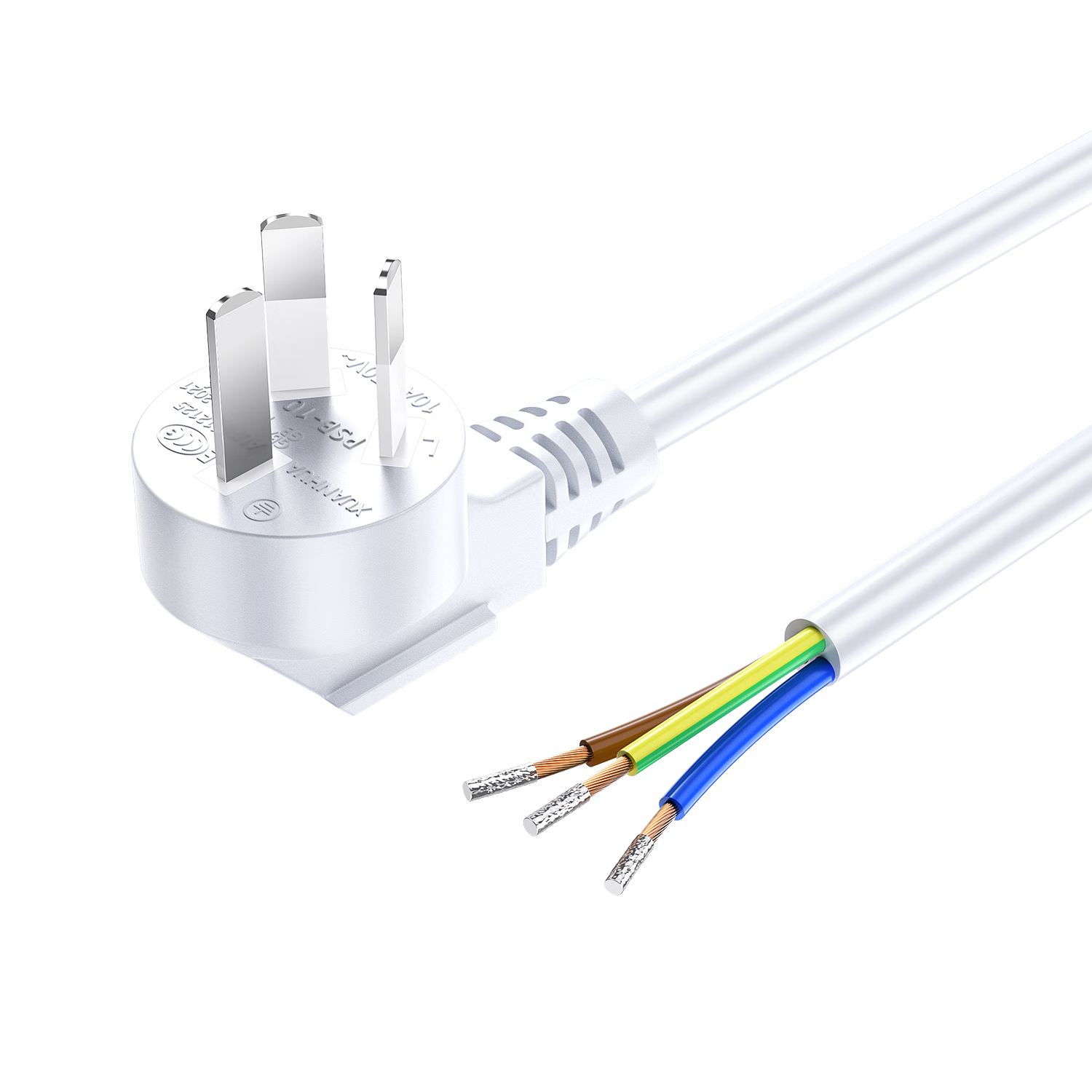 BIAZE White Plug Three-Phase Power Cable Three-Core Three-Hole Extension Cord Self-Connected Bare Tail Wire Household Three-Prong Socket Power Extension Cord 10A 1m