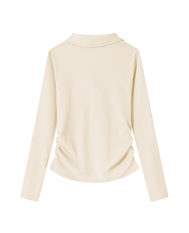 :CHOCOOLATE IT Lapel Shoulder Long Sleeve T-Shirt Women Short Pleated Waist Summer New Base Shirt Top White L 13