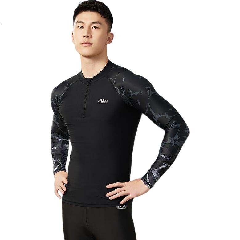 Water Cube Men's Swimwear Sports Fitness Sun Protection Quick-Dry Swimming Shirt Jellyfish Long Sleeve Diving Surfing Suit Black L