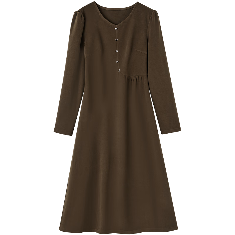 Demana Warm Double-Sided Fleece Autumn Casual V-Neck Irregular Split Metal Button A-Line Women's Dress