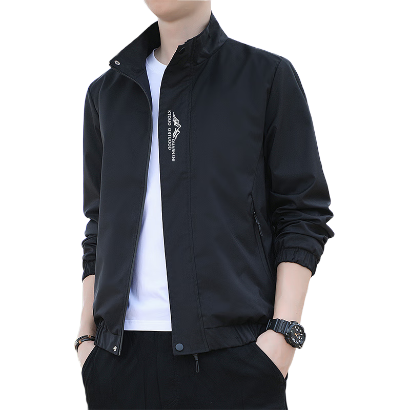 TUCANO Men's Spring Autumn Stand Collar Windproof Solid Color Casual Fashion Versatile Jacket Black 2XL