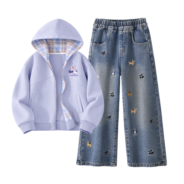 Disney Kids Fashion Children's Set 2026 Autumn New Korean Style Girls' Denim Wide-Leg Pants Trendy Girls' Fall Outfit