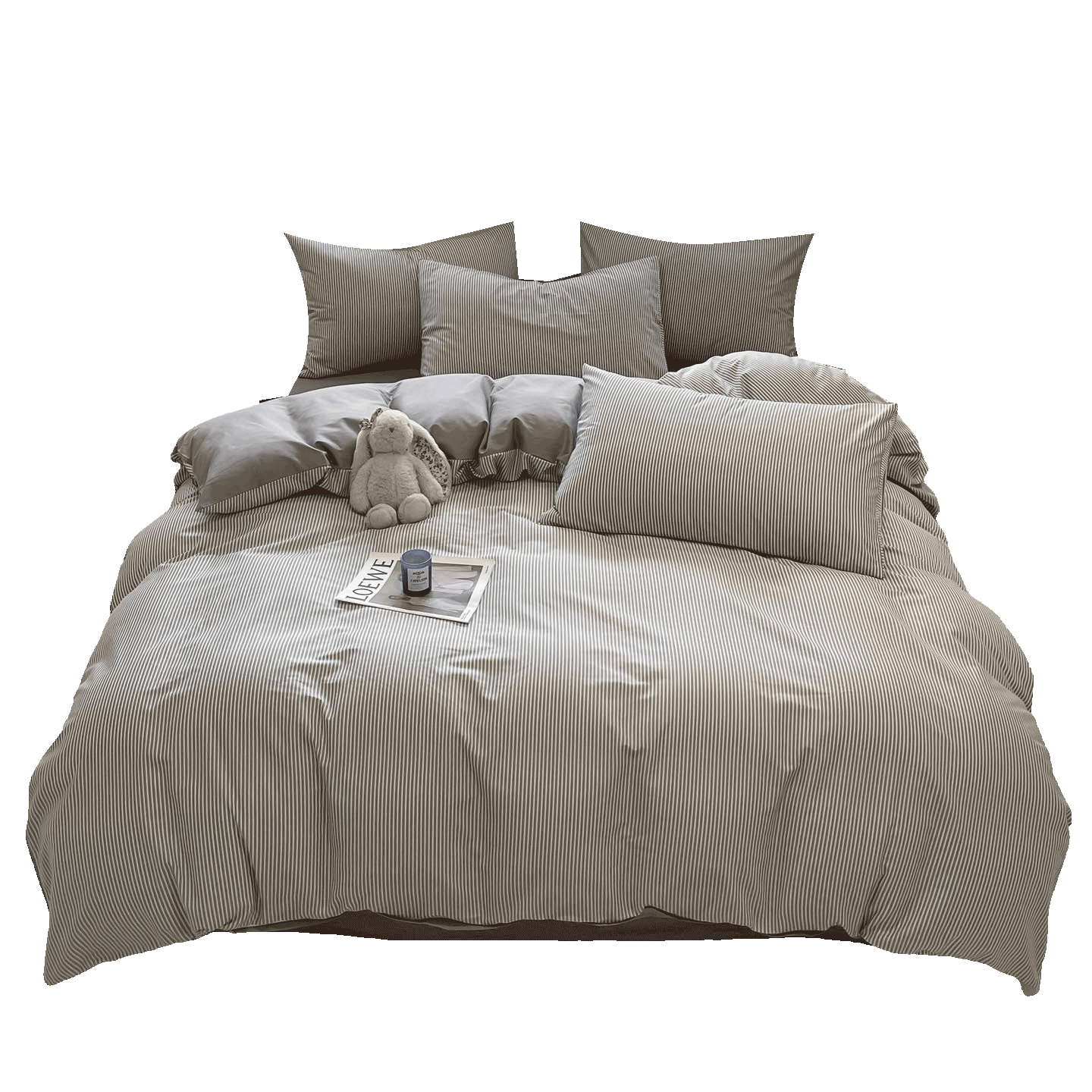 Grace 7A Antibacterial Duvet Cover Single Piece Skin-Friendly Brushed Cotton Printed Double Home Quilt Cover Light Memory Stripe 180*220cm