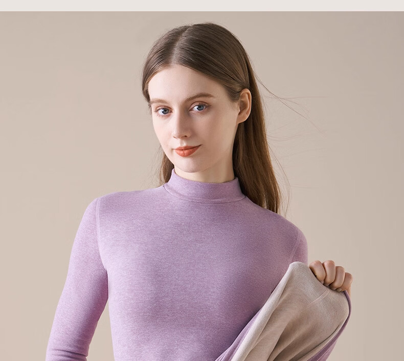 Urban Beauty Women's Thermal Underwear Set Autumn Top and Bottom Winter Cashmere Silk Half Turtleneck Windproof Heated Fleece Lined Warm Set 3