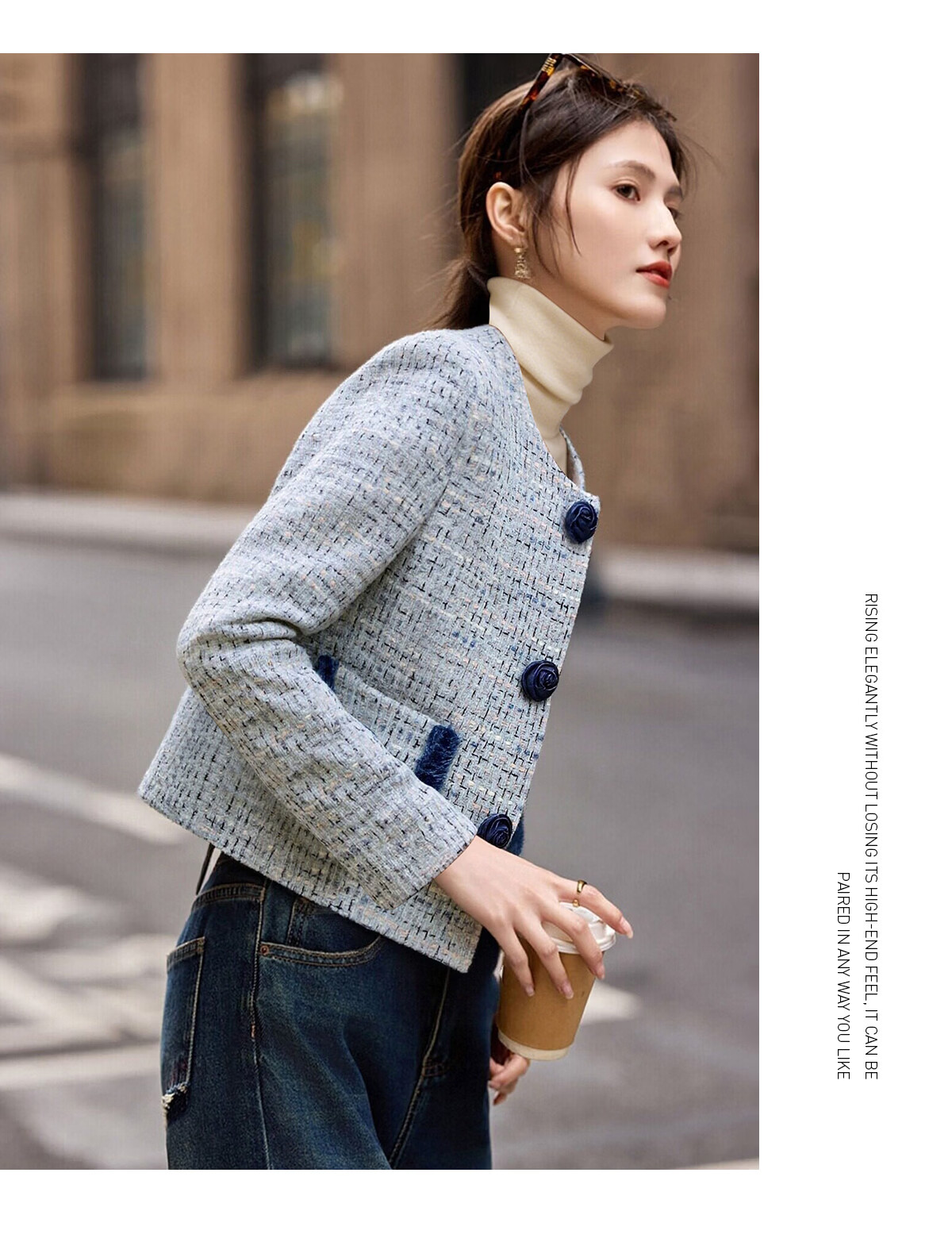 She Enjoy Small Fragrance Style Women's Short Coat Petite Versatile Spring Autumn Colorblock Cardigan Outerwear T51D041 3