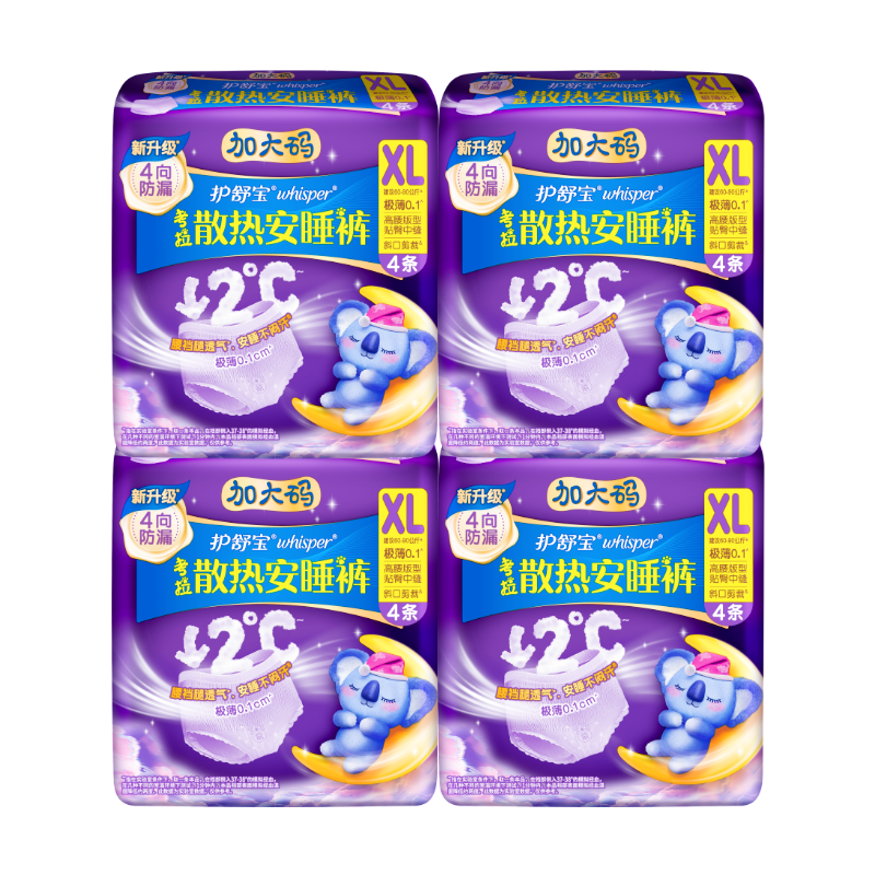 Hushubao Koala Cooling Sleep Pants XL Plus Size 16 Pairs Pants-Style Sanitary Napkins Menstrual Pads Self-Operated Sealed Postpartum Use