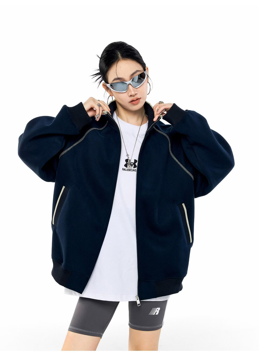 ICH MODE American Style Hassel Corduroy Sports Jacket Women 2026 Spring New Loose Cardigan Sweatshirt Zipper Top Dark Gray XL 33