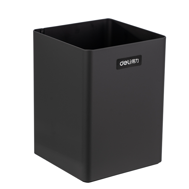 Deli Simple Metal Square Pen Holder, Stylish Office Desk Organizer Box, Black 8931