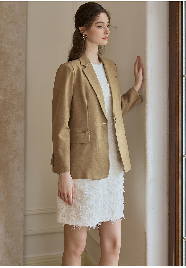 ROEYSHOUSE Women's Slim Fit Commuter Blazer 2026 Spring Professional Lightweight Suit Jacket 10135 Khaki L 6