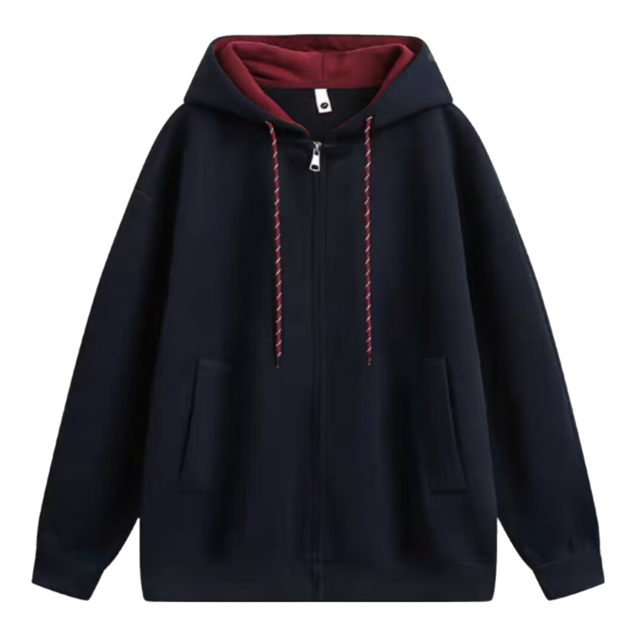 ICH MODE Women's Hoodie American Vintage Loose Fit Zip-Up Sweatshirt Autumn Winter New Navy Blue XL