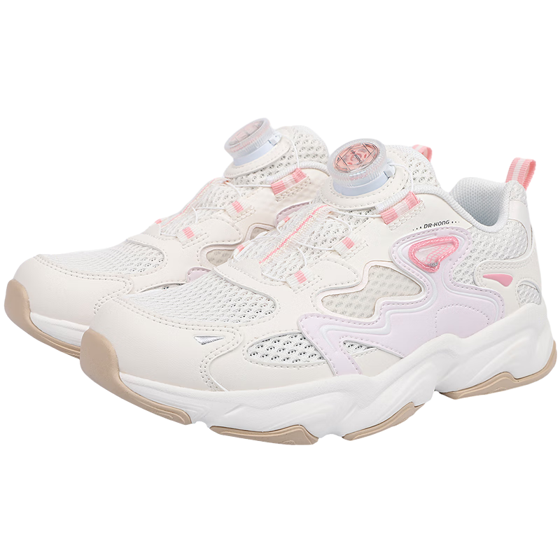 DR·KONG Spring Sports Shoes for Boys and Girls, Non-slip and Wear-resistant Outdoor Kids Shoes, Beige/Pink, Size 37