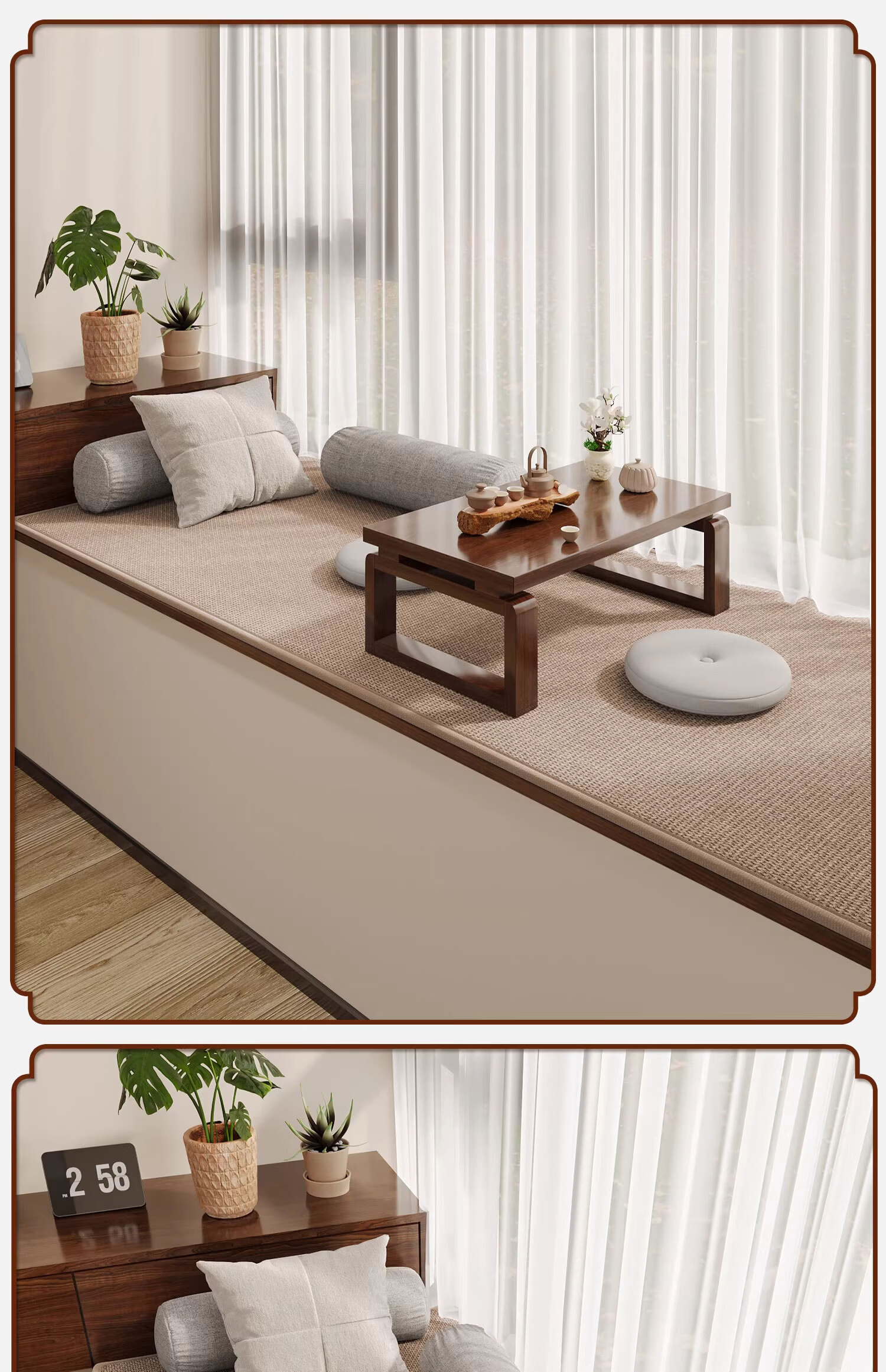 Qiqi Home Bay Window Cushion Window Sill Pad Japanese Style Simple Cotton Linen Cooling Mat Four Seasons Universal Non-Slip Custom Bedroom Balcony Seat Cushion 5
