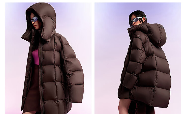 BOSIDENG 25-Year Winter Puff Down Jacket Women 90% Down Thickened Hooded Loose Mid-Length Lazy Style Coat 8
