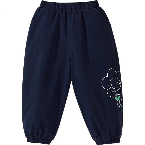 Allo&lugh Girls' Fleece-Lined Cotton Jogger Pants Navy Blue Size 140